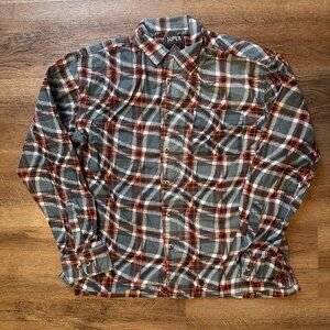 Super Massive Casual Button Down Mens Small Gray Plaid Trippy Flannel Shirt